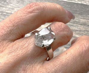 Herkimer Diamond Ring Raw Quartz Black Inclusions 925 Sterling Silver Size 9.5